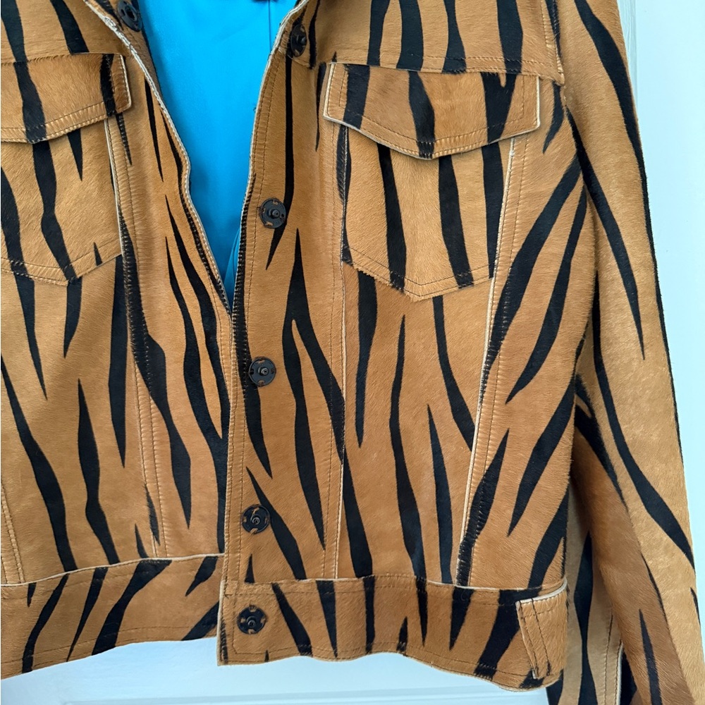 Andrew Marc Tiger Pony Hair Fur Leather Jacket - Picture 5 of 5